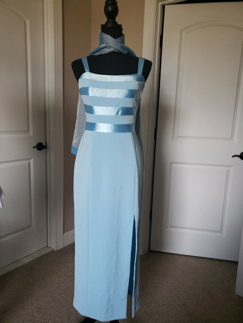JS Collections Light Blue Satin Strap Evening Dress